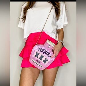 Pink Glitter Tequila Bottle Crossbody Bag NWT